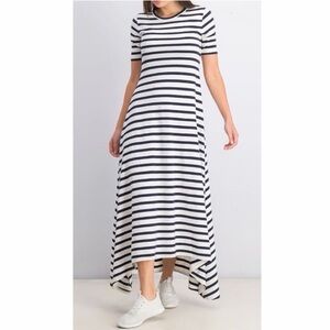 J. Crew Navy and White Striped High Low Dress